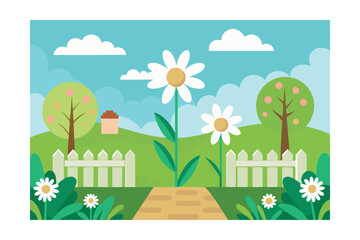 Fototapeta premium spring landscape with trees and flowers