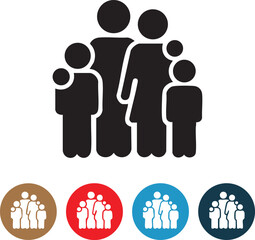 Family Icon in Silhouette Style with Color Variations for Community and Social Design