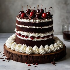 Double Chocolate Cherry Layer Cake with Cream