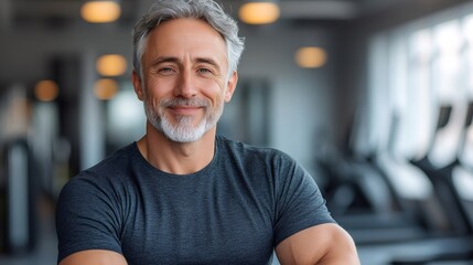 Fototapeta premium Confident mature man smiling in modern gym