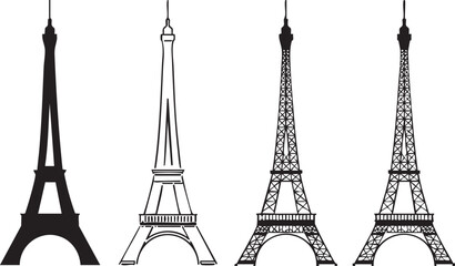 Four Variations of the Eiffel Tower Silhouette for Design Inspiration