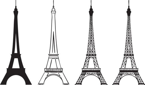 Four Variations of the Eiffel Tower Silhouette for Design Inspiration