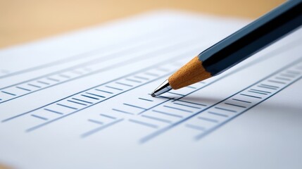 Close-up of a pen marking tally on paper document