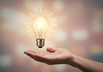 Lit light bulb floating above a hand, symbolizing brilliant idea