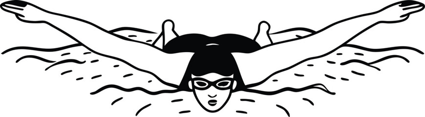 Stylized Illustration of Swimmer in Motion in Pool Lane