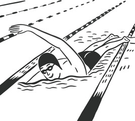 Stylized Illustration of Swimmer in Motion in Pool Lane