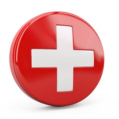 Obraz premium Red circular medical symbol with a white plus sign.