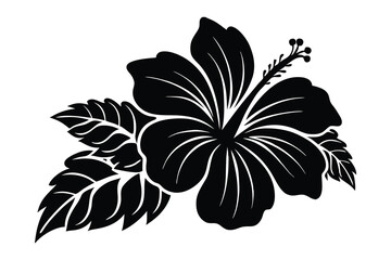 Hibiscus flower silhouette vector, Hibiscus flower line art, Hibiscus Flowers Isolated, Floral Design Elements.