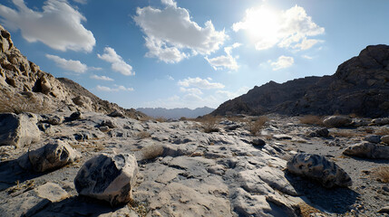 Rocky Desert Landscape Under Sunny Sky