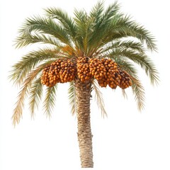 Date palm tree with fruits isolated on white background