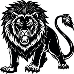 Roaring Lion Vector Silhouette – Majestic King of the Jungle Clipart for Wild Animal Designs