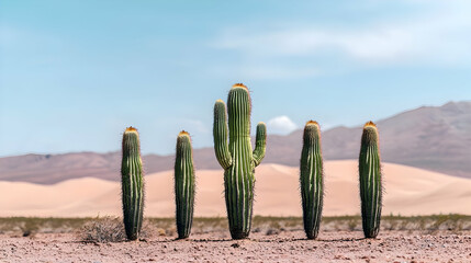 Desert Landscape With Cacti Under Sunny Sky