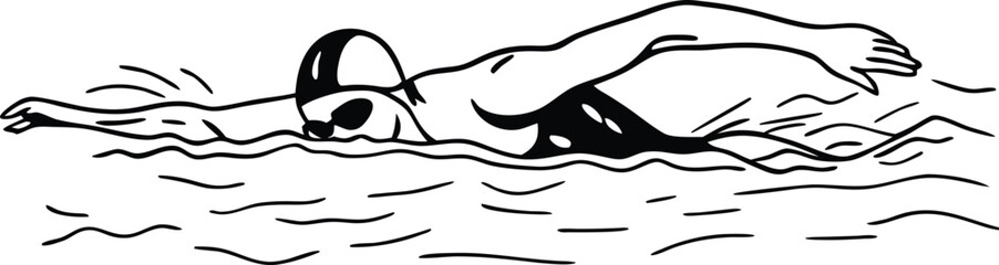 Stylized Illustration of Swimmer in Motion in Pool Lane