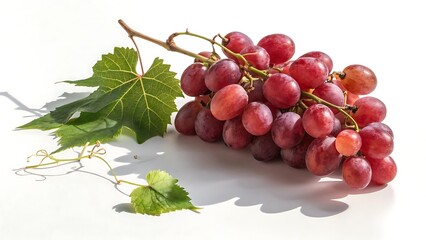 Obraz premium Fresh Red Grapes Still Life On White Background With Grape Leaves