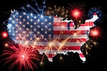 Fireworks with outline of U.S. map

