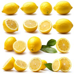 Fototapeta premium Lemons, Whole and Sliced, Isolated