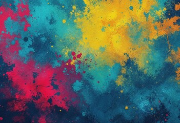 Colorful Paint Splashes on Black Grunge Background