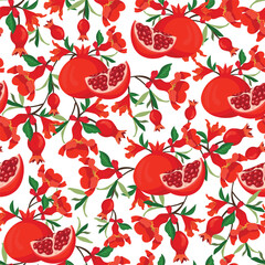 Pomegranate seamless pattern. Flat vector, clipart, illustration with isolated background.