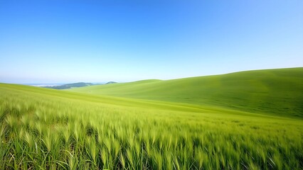 Fototapeta premium Vibrant Green Fields Beneath a Clear Summer Sky