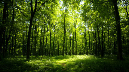 Sunlight Dappled Green Forest Path