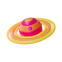3d Yellow Planet with Rings Around Space Concept Cartoon Design Style Isolated on a White Background. Vector illustration