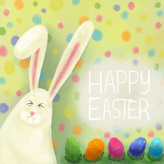 Happy Easter Bunny with Colorful Eggs