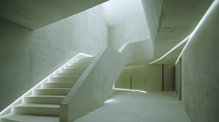 Obraz premium Modern Minimalist Concrete Staircase with LED Lighting in Contemporary Architecture