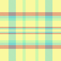 Nostalgia texture seamless pattern, funky textile background vector. Satin plaid check tartan fabric in yellow and teal colors.