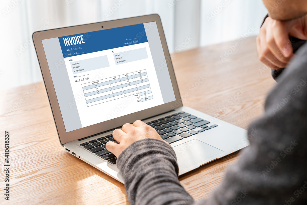 Poster invoice on computer screen from accounting application. computer program for financial and budget of