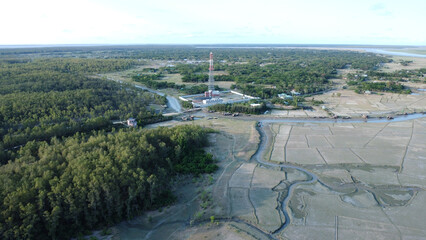 Drone view of hatiya chairman ghat, nijhum dwip, Bangladesh.