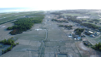 Drone view of hatiya chairman ghat, nijhum dwip, Bangladesh.