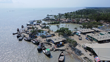 Drone view of hatiya chairman ghat, nijhum dwip, Bangladesh.