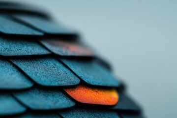 Colorful shingles create a unique texture on a rooftop during an overcast day