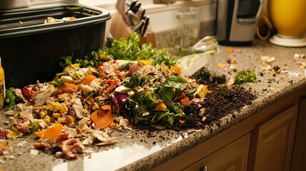 Reducing food waste by composting kitchen leftovers on a counter