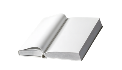 a blank standing book with a white cover angled slightly and casting shadows on an isolated white background concept of mockup for book covers 3d rendering