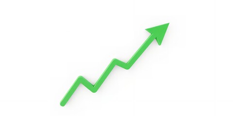 A green arrow pointing upwards on a white background indicating growth and positive trend line