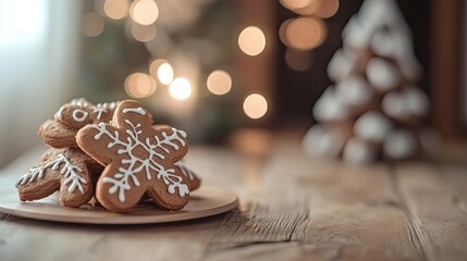 Christmas food concept with fresh-baked gingerbread cookies