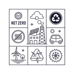 net zero icons  environmental sustainability symbo 