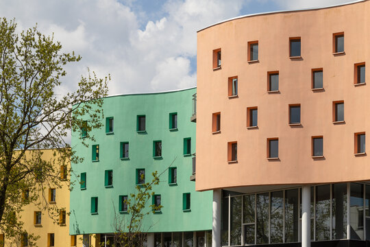 Colorful modern apartments in the center of Zeewolde in the Dutch province of Flevoland.