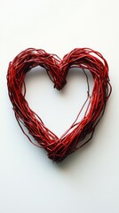 Heart-shaped decoration made of red twigs on a white background for festive occasions and romantic settings