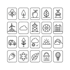 set of minimalist line icons in a grid  eco 