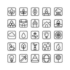 set of  minimalist line icons in a grid  eco 