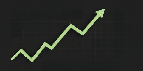 Obraz premium A light green upward trending arrow against a dark background indicating growth and success