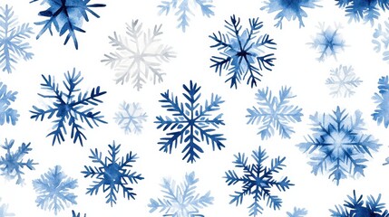 Blue watercolor snowflakes pattern on white background
