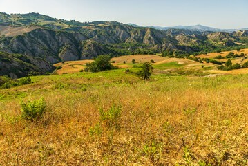 Fototapeta premium rural countryside landscape during a sunny summer day inside Val d'Agri, Basilicata