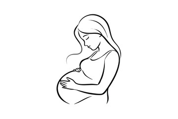 Minimalist Line Art Of A Pregnant Woman Holding Her Belly Expecting Mother In Black And White Design