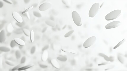 Seamless loop of falling white tablets on light background