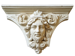 Ornate Architectural Corbel with Detailed Carving of a Face