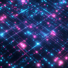 Abstract Digital Network Glowing Lines and Dots Background