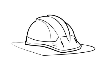 Outline Illustration Of Safety Helmet Industrial Protective Headgear Isolated On White Construction Equipment For Workplace Safety